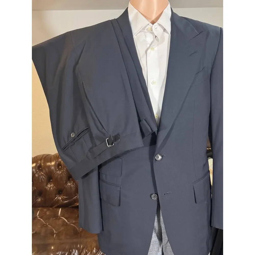 Tom Ford Navy Blue Wool Peak Lapel 2 Pc Suit 48R 38R US Wool 35x30 Trousers